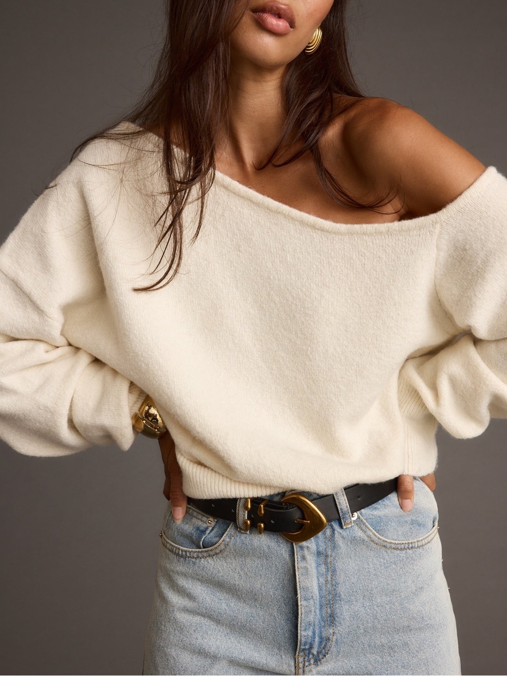 12th Tribe Margot Cream Asymmetrical Sweater - Size S - Picture 2 of 16